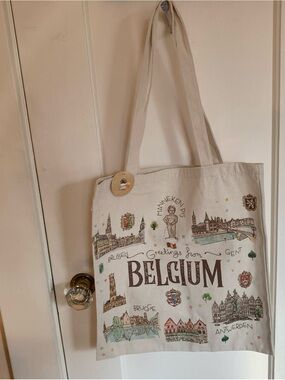 Travel Tote Cotton Canvas 2 Belgium Print Tourist Europe Grocery Bag Errands NWT
